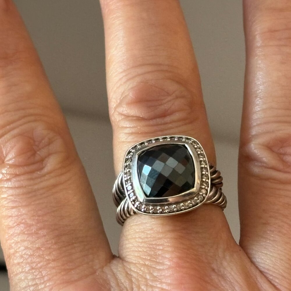 Authentic, gently used David Yurman large Hematite Albion ring with diamonds.